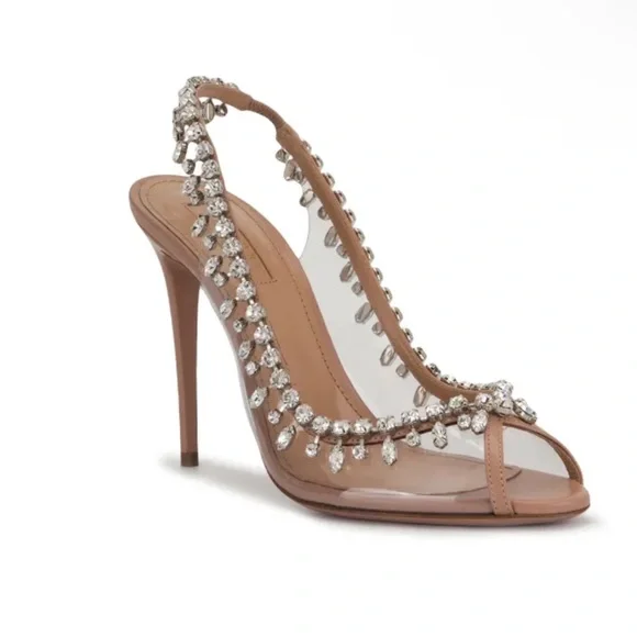 Aquazzura Tan Crystal Embellished Heels - Picture 2 of 4